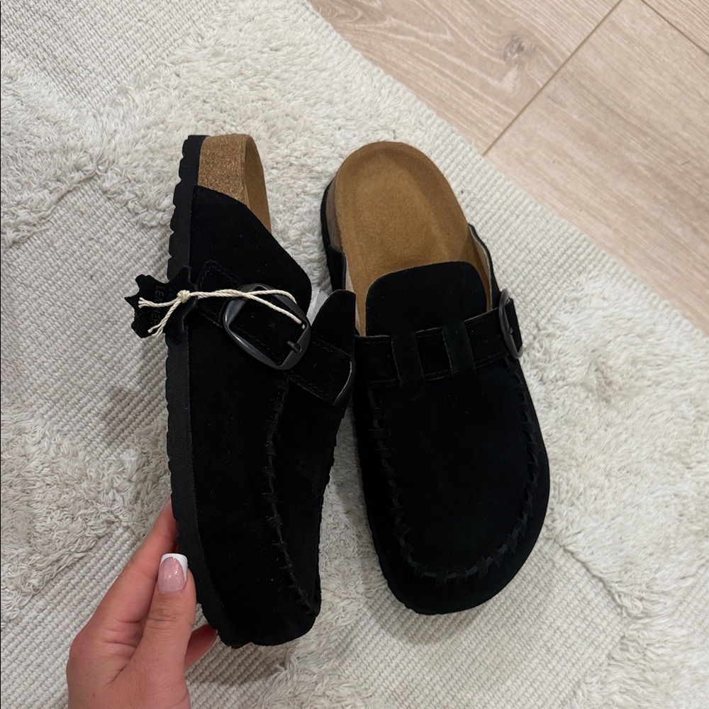Black Suede Slip-On Clogs
